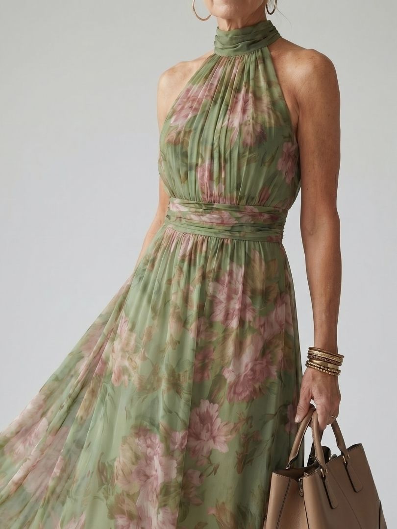 Koriora | Robe Midi Halter Florale — Légère & Confortable