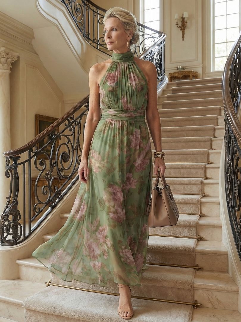 Koriora | Robe Midi Halter Florale — Légère & Confortable