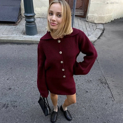 Koriora | Ensemble Knit Mira – Ensemble Femme 2 Pièces Maille | Cardigan Boutonné & Mini Jupe Cozy Chic