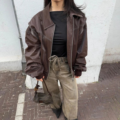 Koriora | Veste Cuir Ember — Bomber Oversize Femme en Similicuir Chic & Tendance