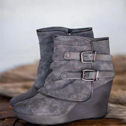 Bottines Compensées Femme à Boucles – Talon Plateforme & Bout Rond