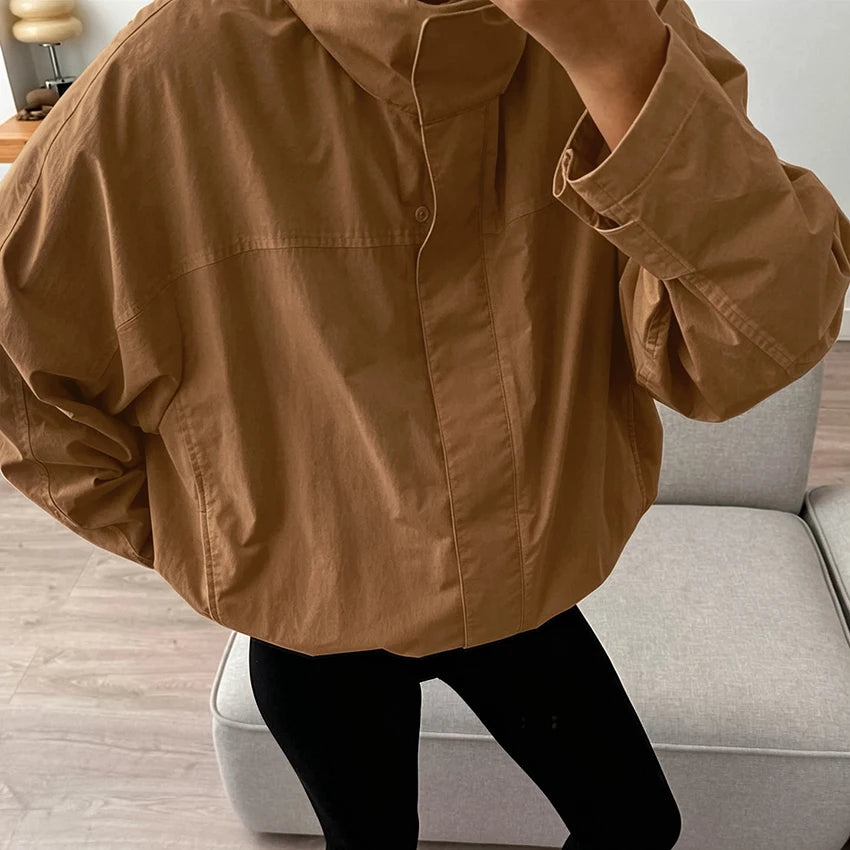 Coupe-Vent Femme Oversize à Col Montant  Veste Légère Mi-Saison