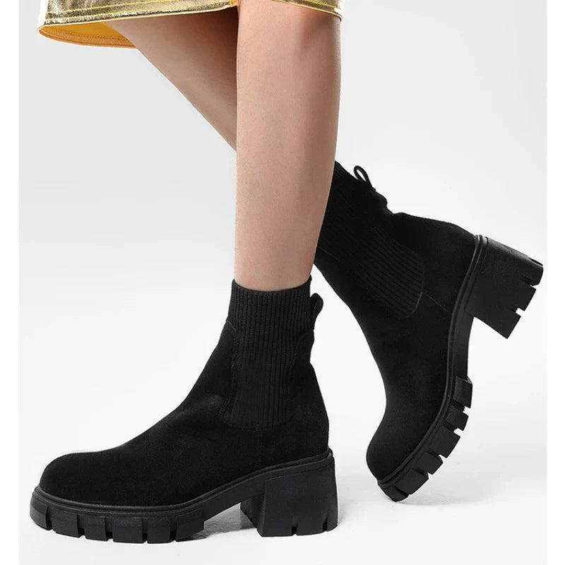 Koriora | Bottines Chelsea Femme à Semelle Plateforme – Bottines Imperméables Antidérapantes