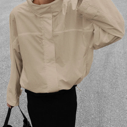 Coupe-Vent Femme Oversize à Col Montant  Veste Légère Mi-Saison