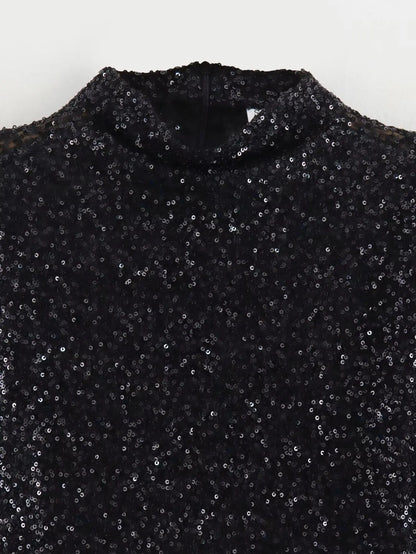 Koriora | Robe Mini Sequins Nova — Épaules Structurées & Col Montant