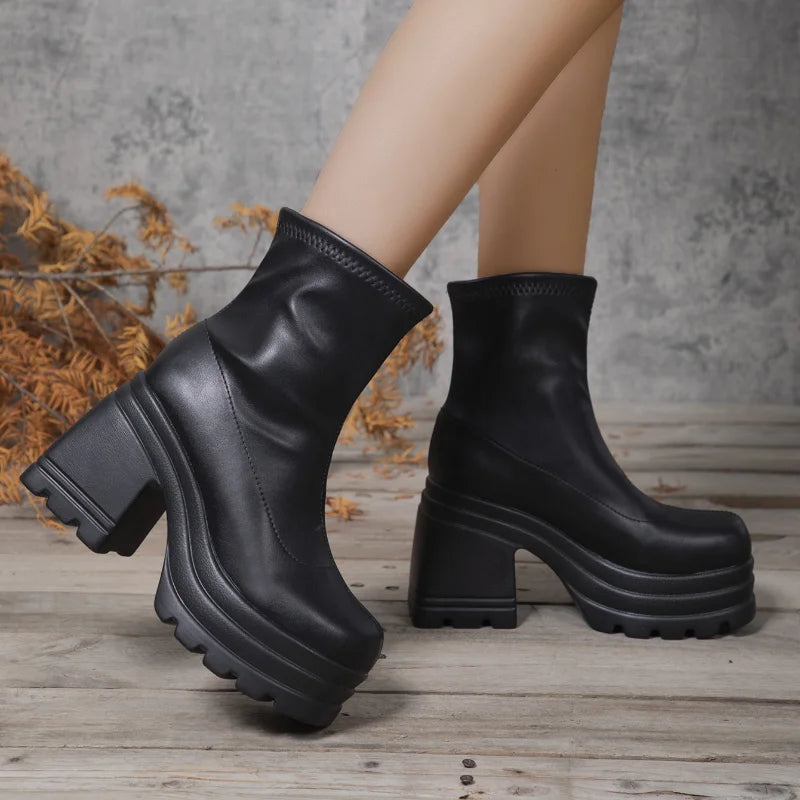 Bottines Femme à Talon Haut & Plateforme – Style Stretch