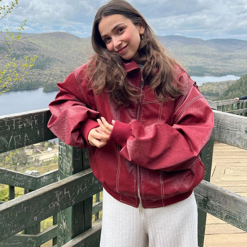 Koriora | Veste Cuir Ember — Bomber Oversize Femme en Similicuir Chic & Tendance