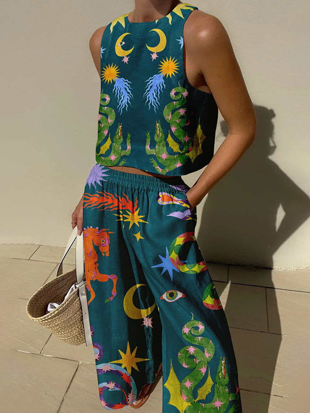 Koriora | Ensemble céleste artistique – Débardeur & pantalon fluide