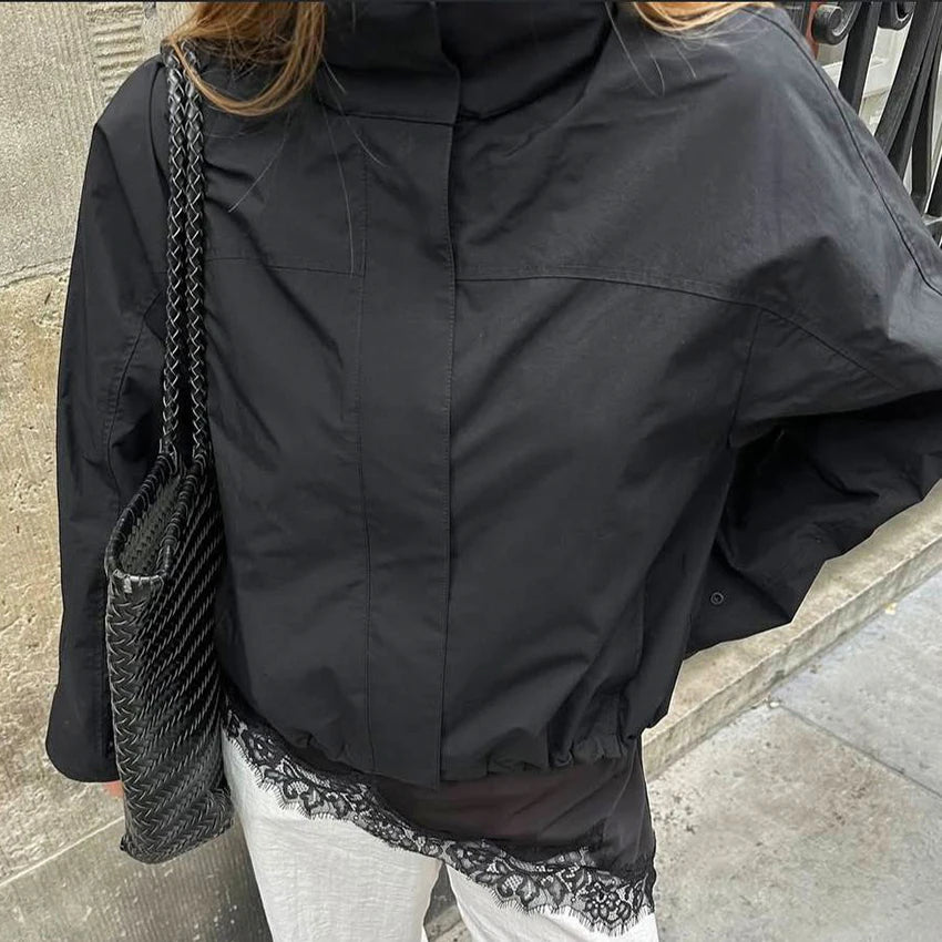 Coupe-Vent Femme Oversize à Col Montant  Veste Légère Mi-Saison