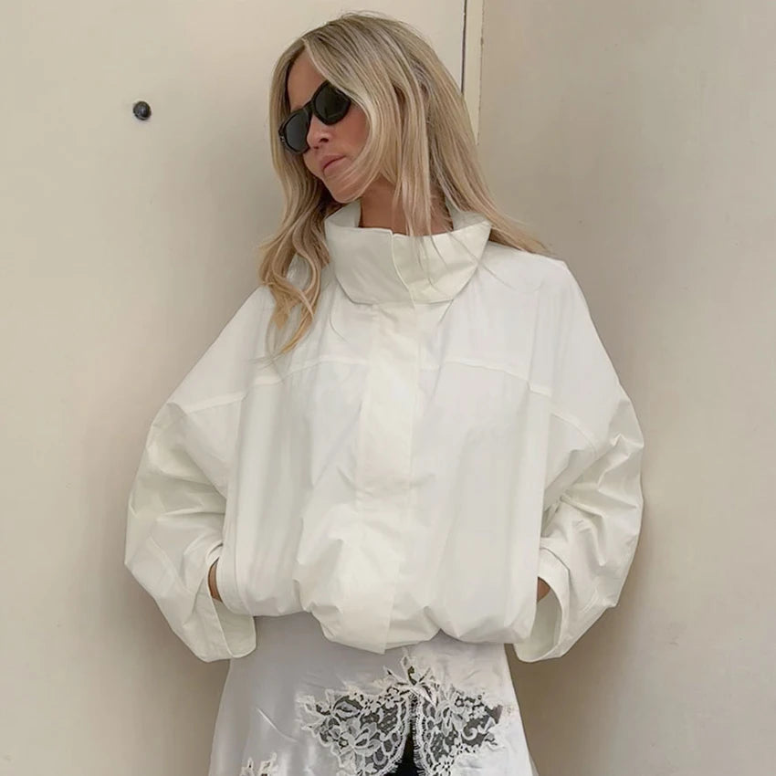 Coupe-Vent Femme Oversize à Col Montant  Veste Légère Mi-Saison