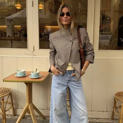Veste Femme Courte à Col Montant – Blazer Chic Mi-Saison