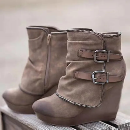 Bottines Compensées Femme à Boucles – Talon Plateforme & Bout Rond