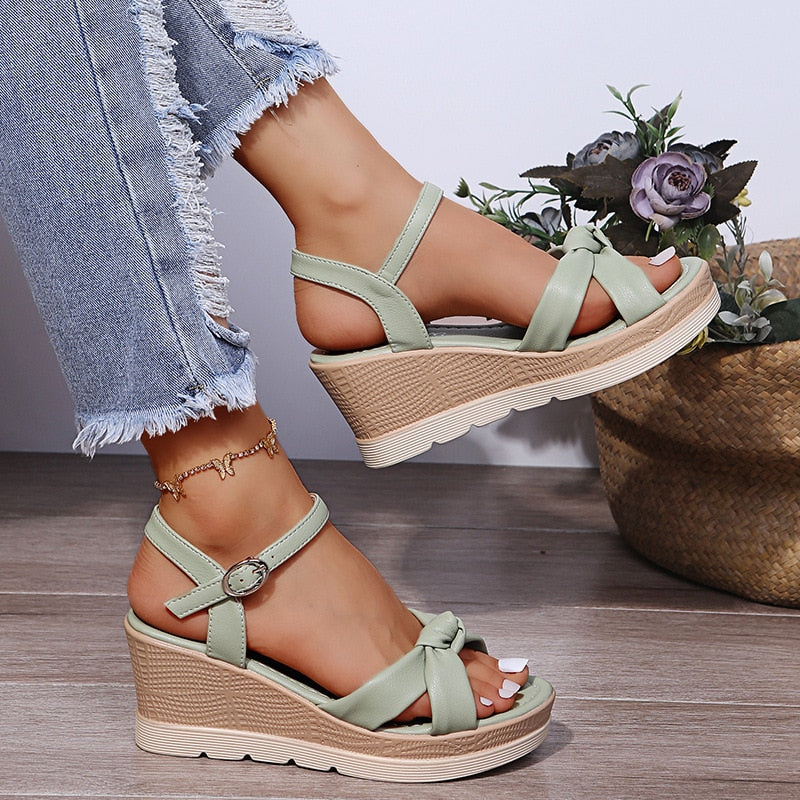 Koriora | Sandales Compensées Femme Soline — Bride Cheville & Hauteur Élégante Estivale