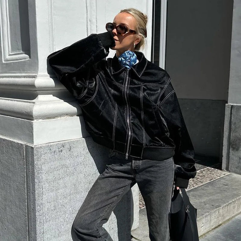 Koriora | Veste Cuir Ember — Bomber Oversize Femme en Similicuir Chic & Tendance