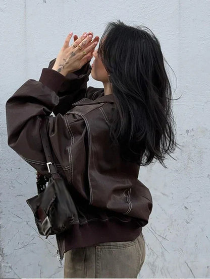 Koriora | Veste Cuir Ember — Bomber Oversize Femme en Similicuir Chic & Tendance