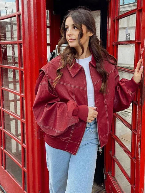 Koriora | Veste Cuir Ember — Bomber Oversize Femme en Similicuir Chic & Tendance