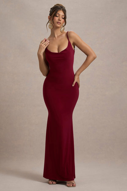 Koriora | Robe Maxi Stretch Stela — Dos Nu Dentelle & Drapé Élégant