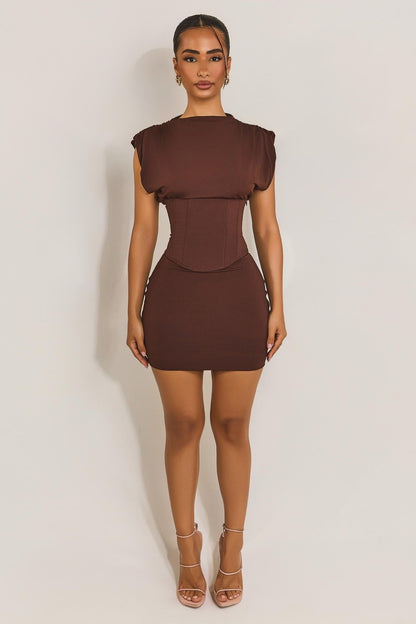 Koriora | Robe Mini Corset Anna — Col Haut Élégant & Dos Lacé