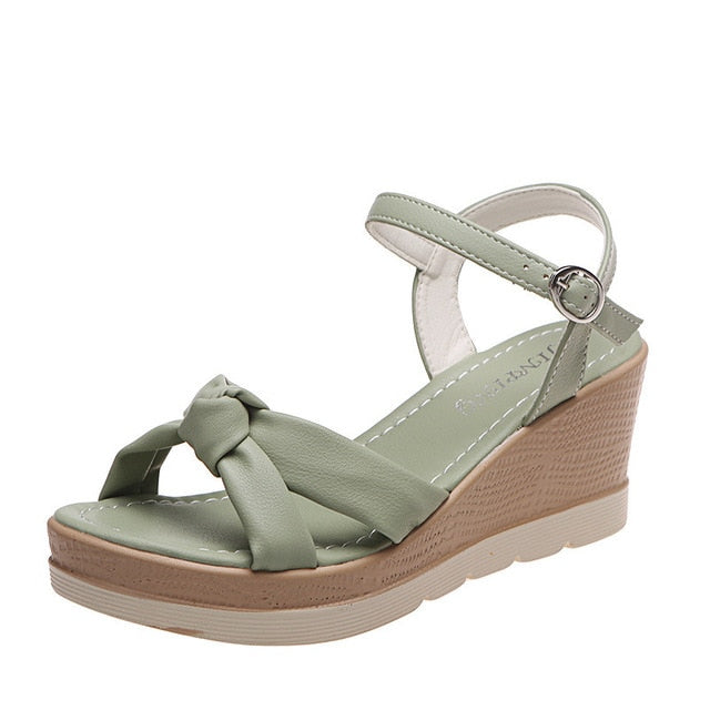 Koriora | Sandales Compensées Femme Soline — Bride Cheville & Hauteur Élégante Estivale