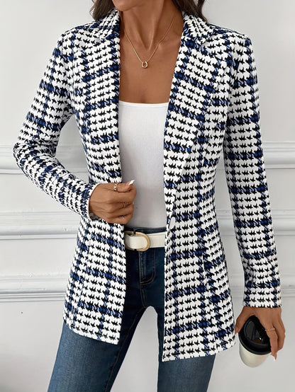 Women's Houndstooth Single-Button Tailored Blazer