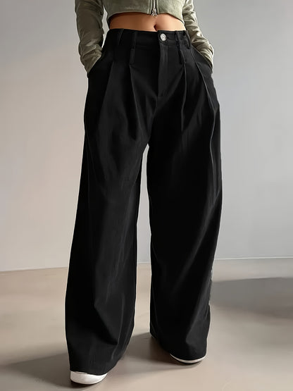 Pantalon Femme Côtelé Taille Haute à Coupe Large Décontracté Élégant