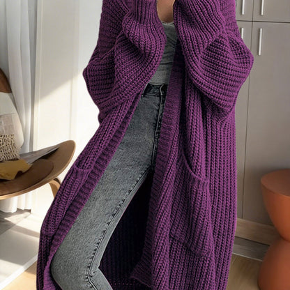 Gilet Femme Long en Maille Douce à Manches Longues