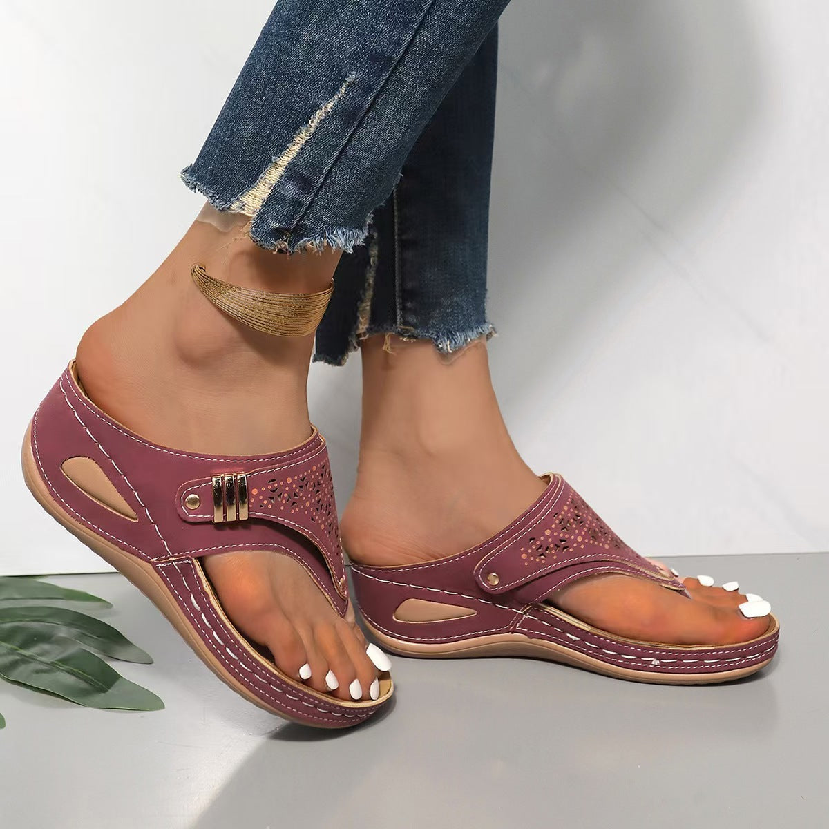 Sandales Compensées Femme Confort à Enfiler avec Semelle Souple