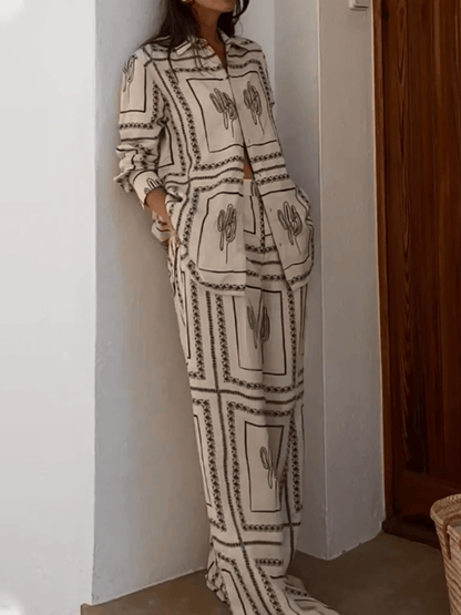 Koriora | Ensemble bohème cactus – Chemise oversize et pantalon large