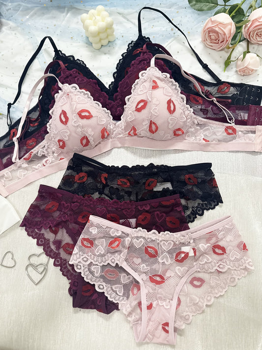 Koriora | Lot de 3 Ensembles Lingerie Dentelle Romantique — Soutien-Gorge & Culotte Taille Basse