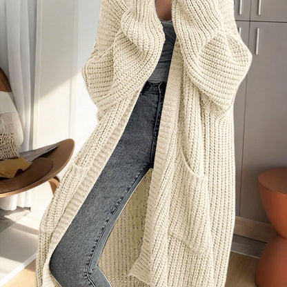 Gilet Femme Long en Maille Douce à Manches Longues