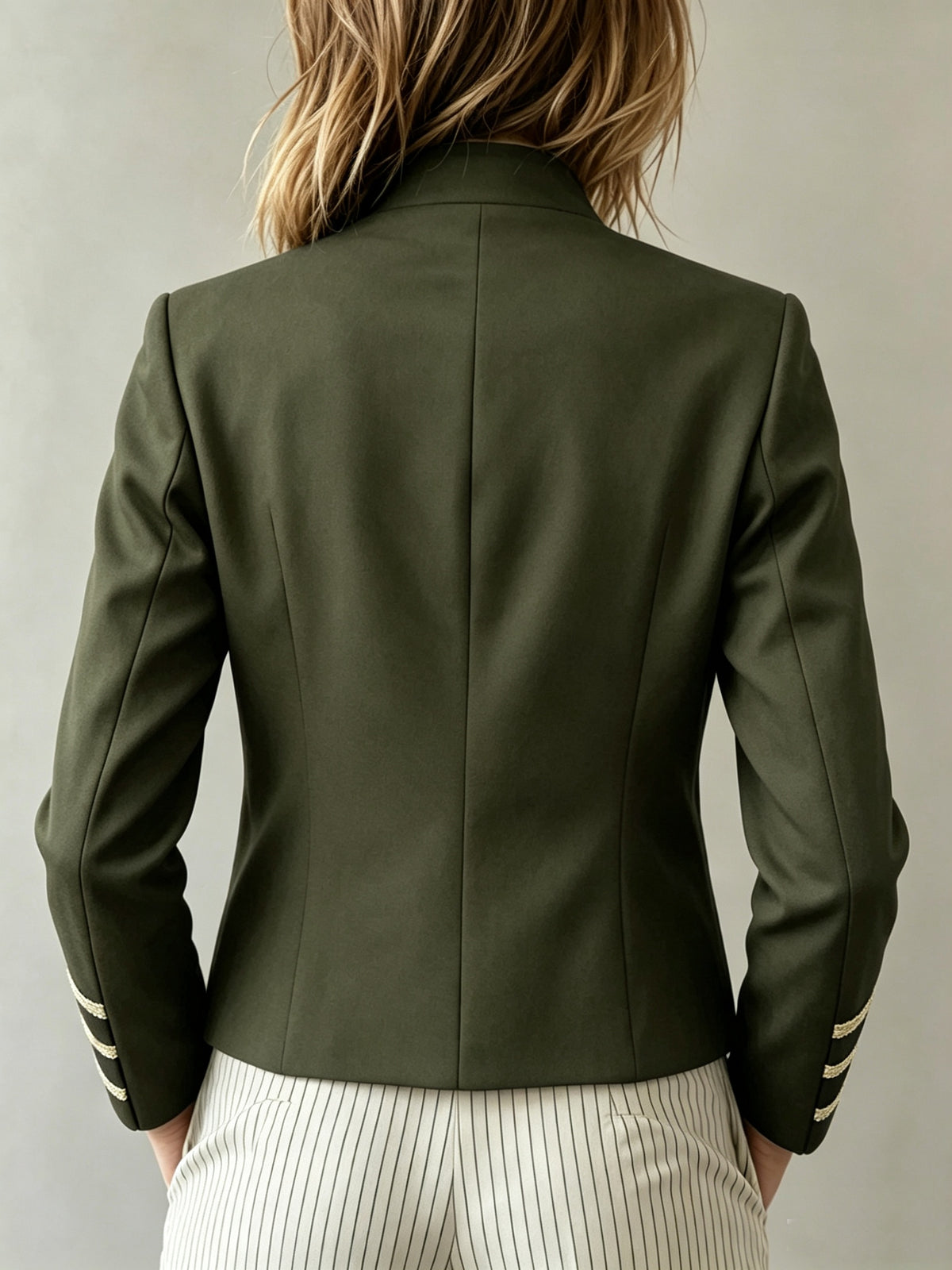 Women's Structured Blazer with Gold-Tone Buttons and Trim