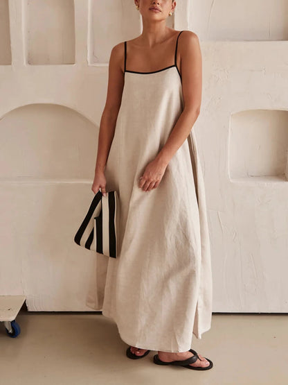 Robe à bretelles contrastante de style vacances classique