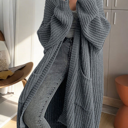 Gilet Femme Long en Maille Douce à Manches Longues