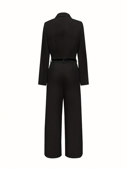 Women's Black Double-Breasted Blazer & Wide-Leg Trouser Suit