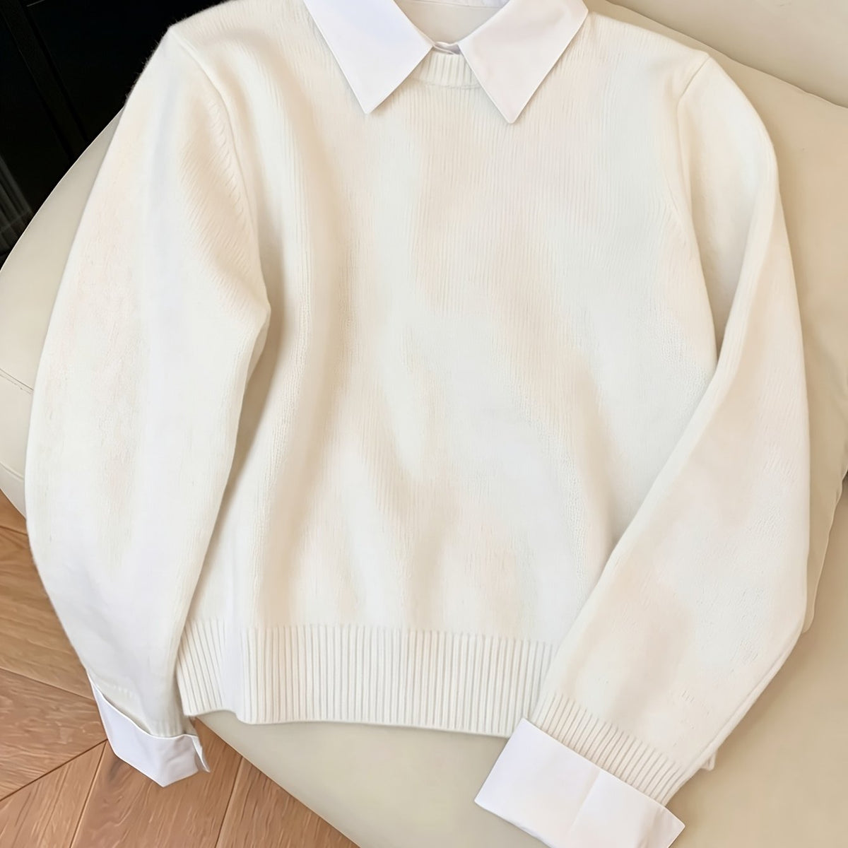 Koriora | Women's Knitted Jumper with Shirt Collar – Elegant Relaxed Fit