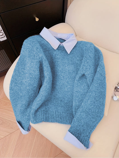 Koriora | Women's Knitted Jumper with Shirt Collar – Elegant Relaxed Fit