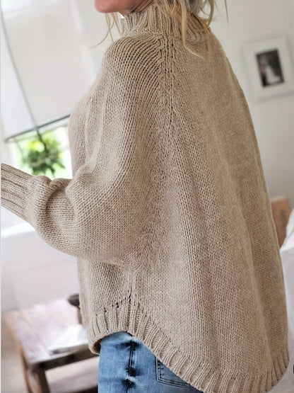Pull Femme Poudré à Torsades  Maille Ample & Col Montant