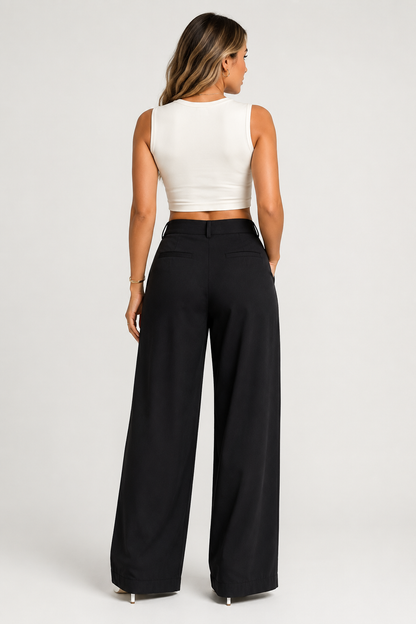 Koriora | Pantalon Tailleur Camille — Pantalon Taille Haute Femme Wide Leg Élégant & Chic