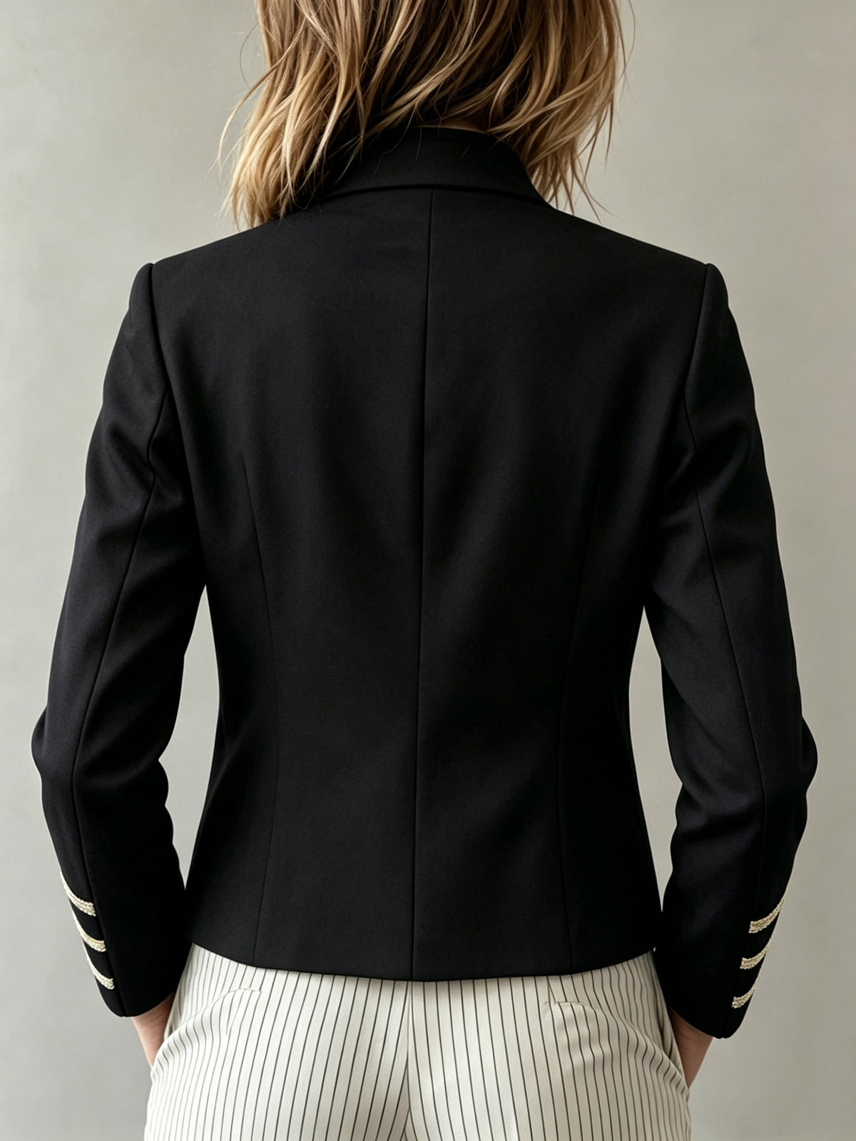 Women's Structured Blazer with Gold-Tone Buttons and Trim