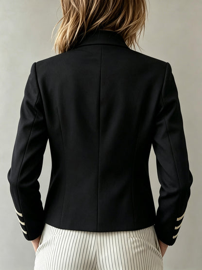 Women's Structured Blazer with Gold-Tone Buttons and Trim