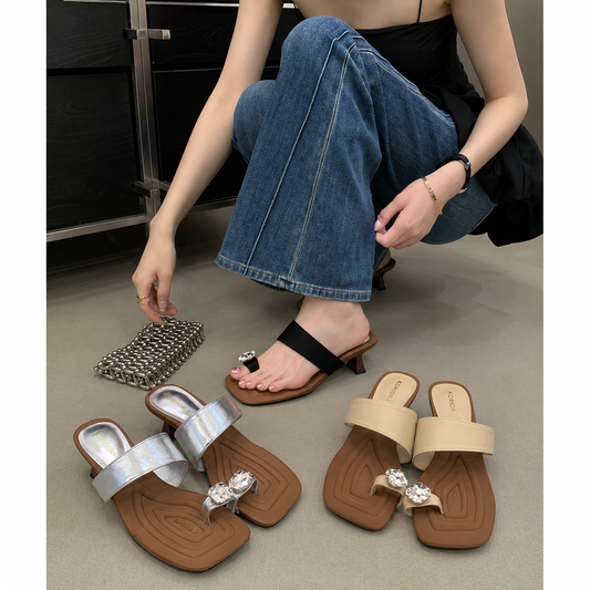 Koriora | Sandales Talon Femme Strass Entredoigt — Bride Large Chic