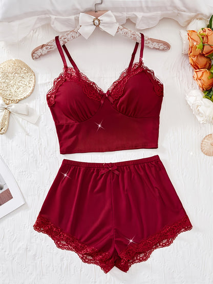Koriora | Ensemble Pyjama Côtelé Femme — Débardeur Col V & Short Dentelle Confort