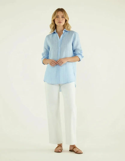 Koriora | Blouse Lin Rayée Femme — Mélange Lin Viscose & Style Estival Chic