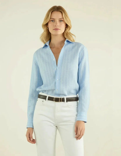 Koriora | Blouse Lin Rayée Femme — Mélange Lin Viscose & Style Estival Chic