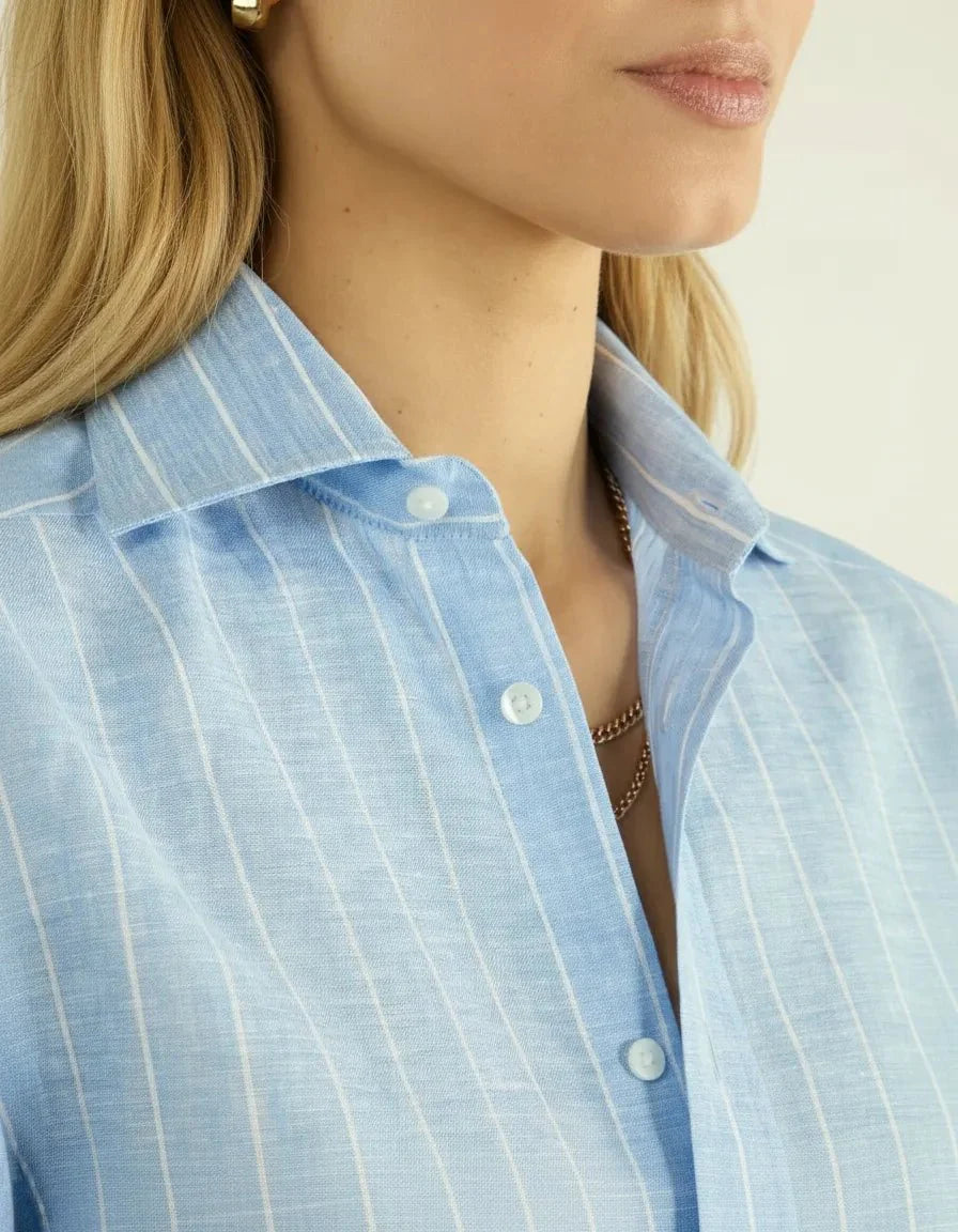 Koriora | Blouse Lin Rayée Femme — Mélange Lin Viscose & Style Estival Chic