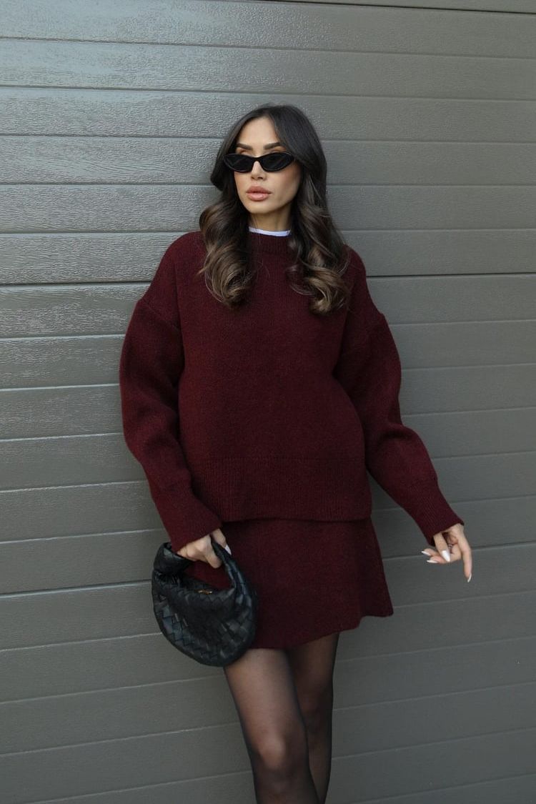 Koriora | Ensemble Cozy 2 Pièces Anora — Pull Oversize & Jupe Automne-Hiver Élégant