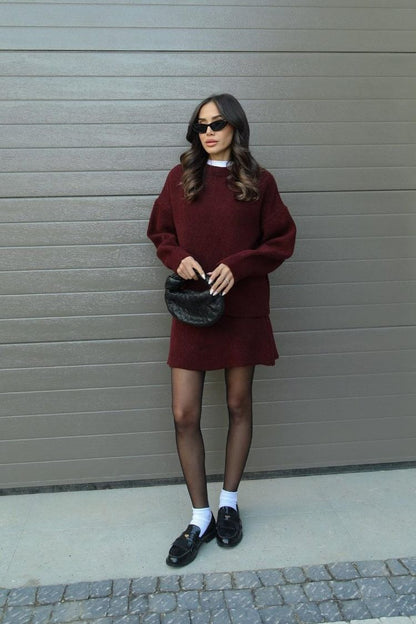 Koriora | Ensemble Cozy 2 Pièces Anora — Pull Oversize & Jupe Automne-Hiver Élégant