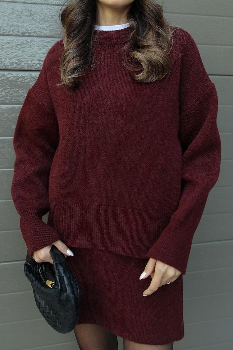 Koriora | Ensemble Cozy 2 Pièces Anora — Pull Oversize & Jupe Automne-Hiver Élégant