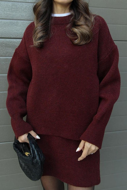 Koriora | Ensemble Cozy 2 Pièces Anora — Pull Oversize & Jupe Automne-Hiver Élégant