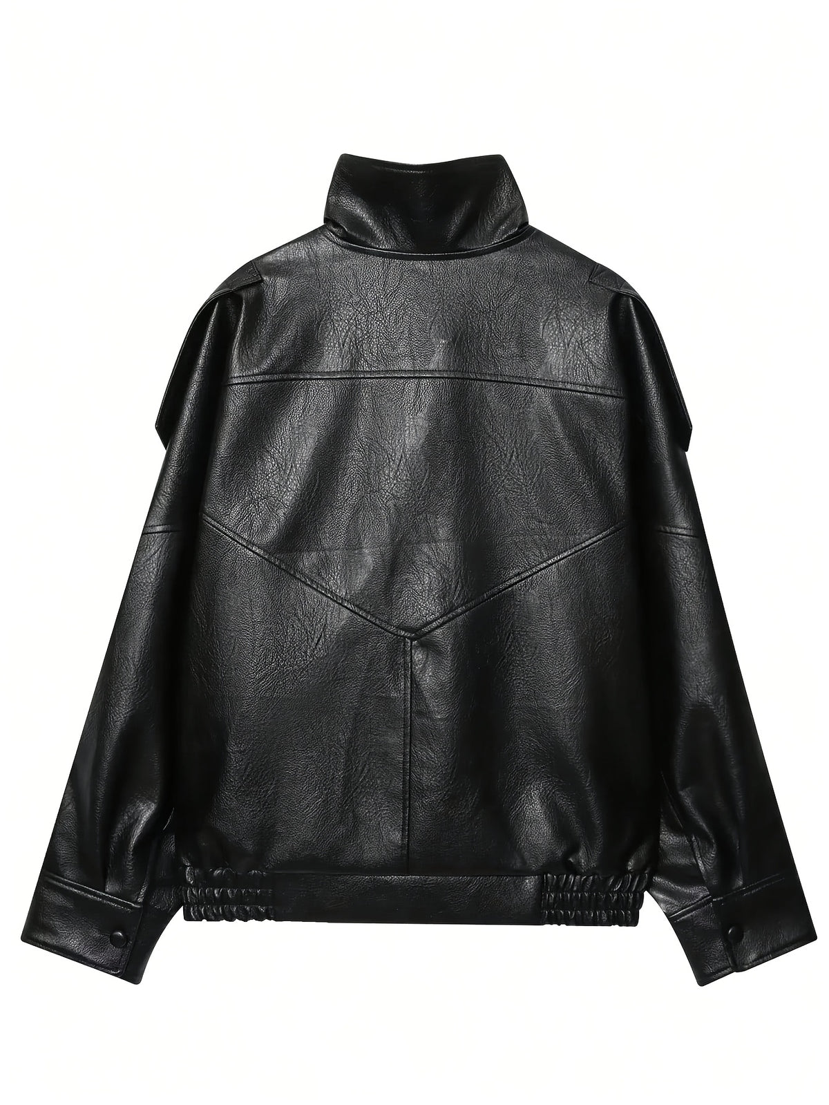 Veste Femme Oversize Marron Effet Cuir – Col Montant & Coupe Bomber